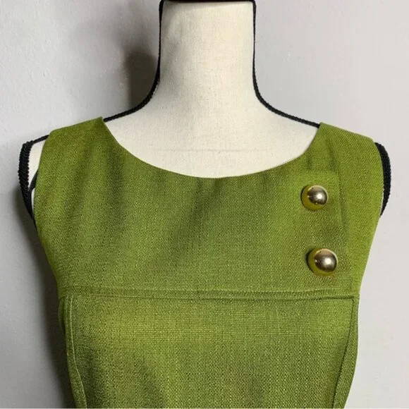 David Meister Olive Green Button Detail Sheath Dress - Picture 8 of 14